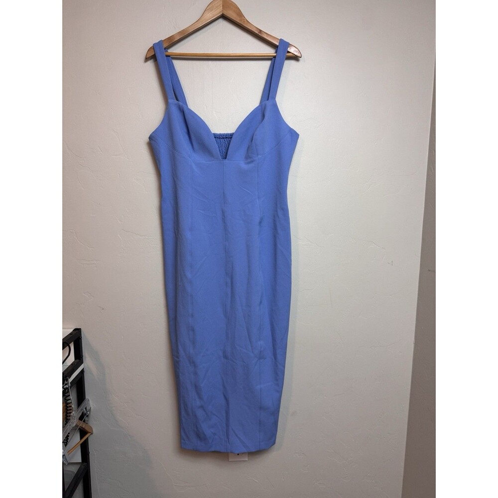 BHLDN Anthropologie Sage Sweetheart Blue Stretch Crepe Midi Dress Large Romantic